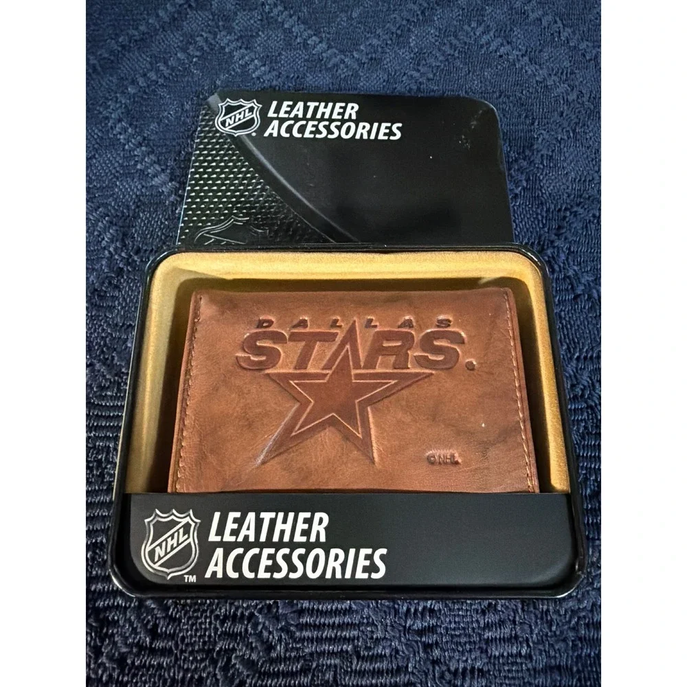 NHL Dallas Stars Brown Leather Trifold Wallet Rico Industries New in Tin
